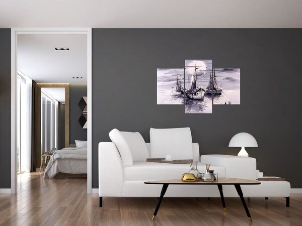 Tablou - Port marin, pictură în ulei (90x60 cm)