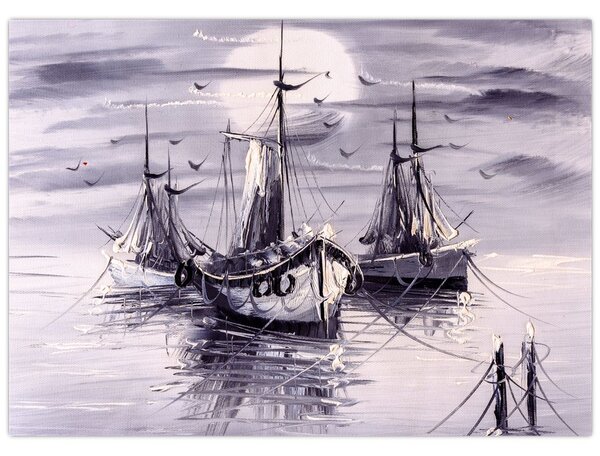 Tablou - Port marin, pictură în ulei (70x50 cm)