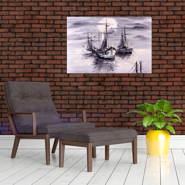 Tablou - Port marin, pictură în ulei (90x60 cm)