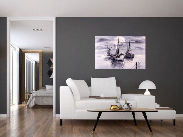 Tablou - Port marin, pictură în ulei (90x60 cm)