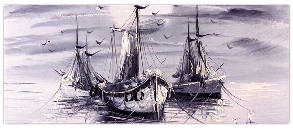 Tablou - Port marin, pictură în ulei (120x50 cm)