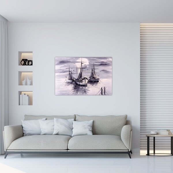 Tablou - Port marin, pictură în ulei (90x60 cm)