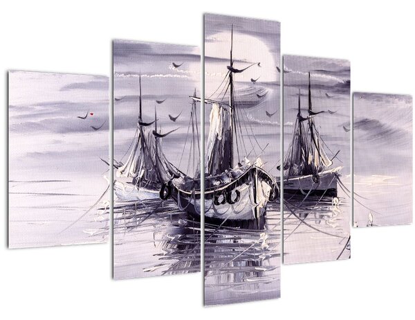 Tablou - Port marin, pictură în ulei (150x105 cm)