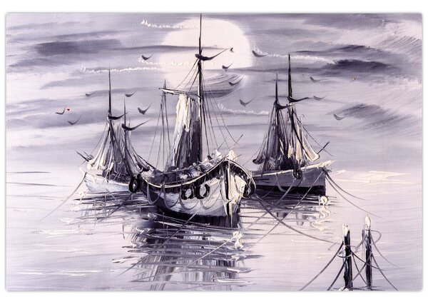 Tablou - Port marin, pictură în ulei (90x60 cm)
