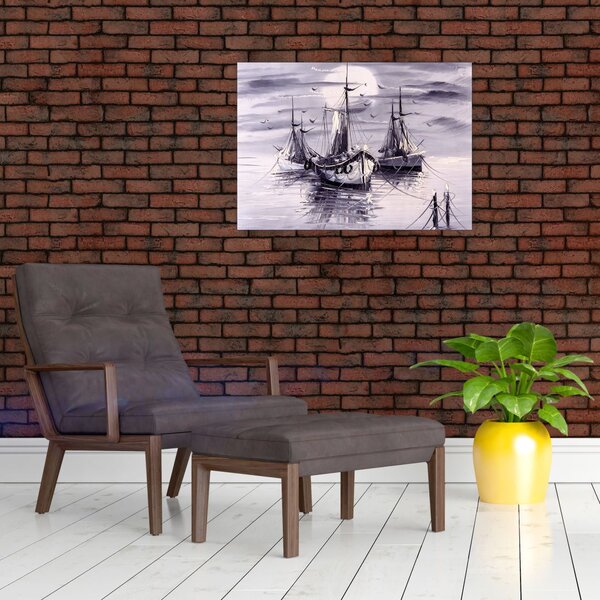 Tablou - Port marin, pictură în ulei (70x50 cm)