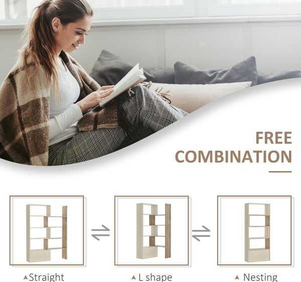 Librarie Rastel cu Rafturi pentru Salon in Lemn 141 x 29 x 176 cm Alb, Stejar HOMCOM | Aosom Romania