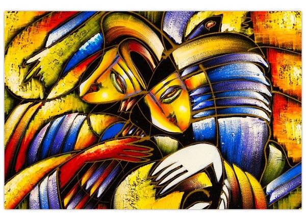 Tablou - Pictură în ulei, îndrăgostiții (90x60 cm)