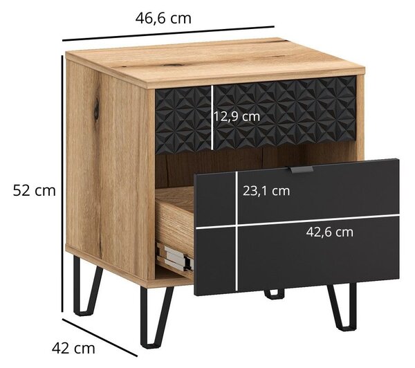 Noptieră Botones (stejar evoke + negru) . Promo -8%. 1116774