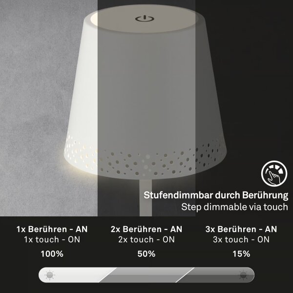Brilo - Lampă de birou LED reîncărcabilă cu control tactil KIKI LED/2,6W/5V IP44 2600 mAh albă