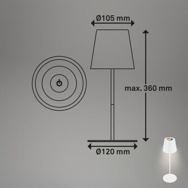 Briloner COLORIS 7559016-LED Lampă de birou LED RGB, 3,5W/5V, IP44, 2000mAh, Wi-Fi Tuya