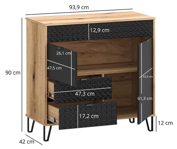 Comodă Botones (stejar evoke + negru) . 1116778