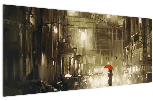 Tablou - Femeie într-o noapte ploioasă (120x50 cm)