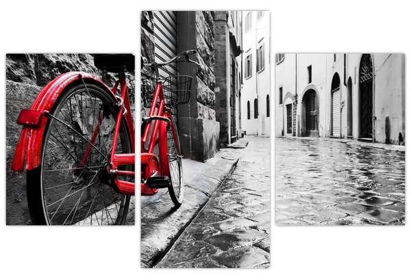 Tablou - Bicicleta roșie pe o stradă pavată (90x60 cm)