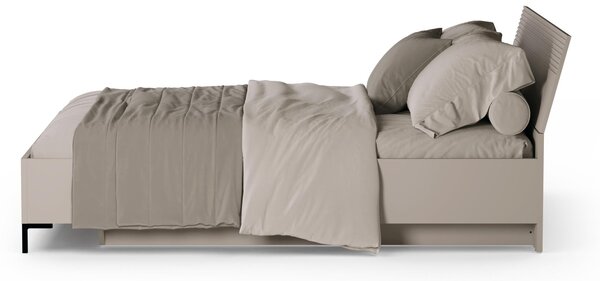 Pat matrimonial 160 cm Demandaron (taupe + stejar silverjack) (cu somieră) (cu sp. depozitare). 1116818