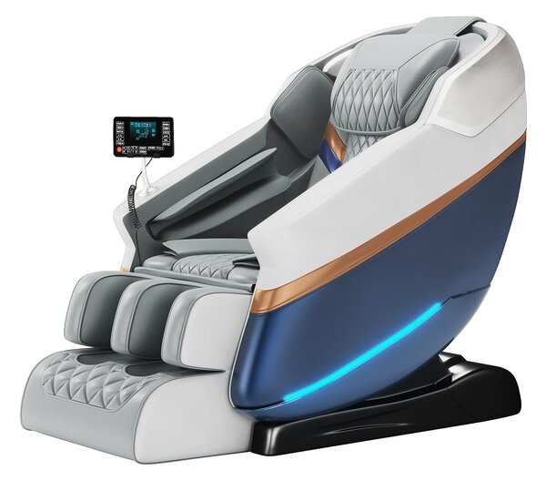 Fotoliu de Masaj NERATIUS, Masaj role, Masaj airbaguri, Incalzire, Bluetooth, Zero Gravity, 2 Boxe, Moduri Automate, Reflexoterapie si Presopunctura, Display, Suport picioare extensibil, Piele Ecologica, Gri