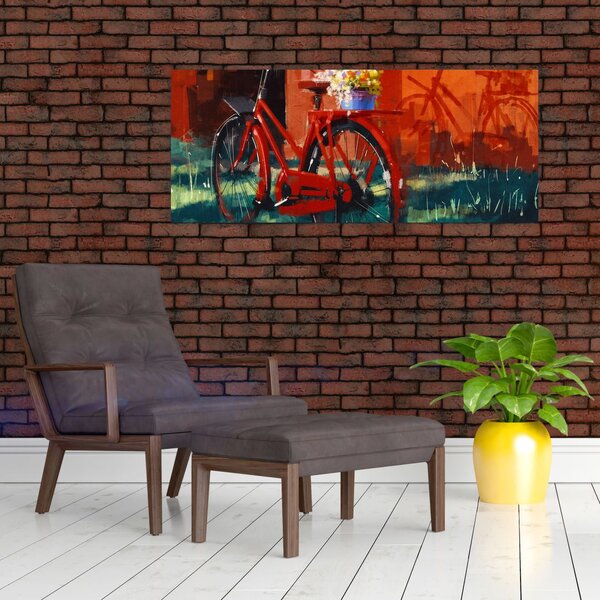 Tablou - Bicicleta roșie, pictură acrilică (120x50 cm)
