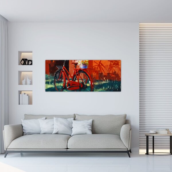 Tablou - Bicicleta roșie, pictură acrilică (120x50 cm)
