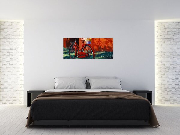 Tablou - Bicicleta roșie, pictură acrilică (120x50 cm)