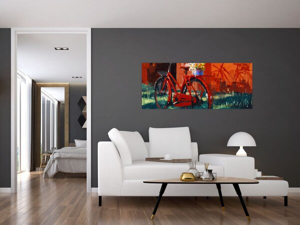 Tablou - Bicicleta roșie, pictură acrilică (120x50 cm)