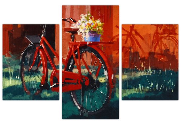 Tablou - Bicicleta roșie, pictură acrilică (90x60 cm)