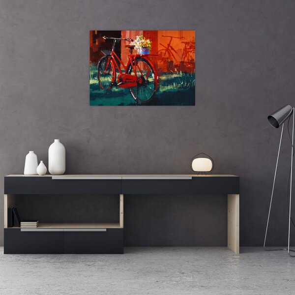 Tablou - Bicicleta roșie, pictură acrilică (70x50 cm)