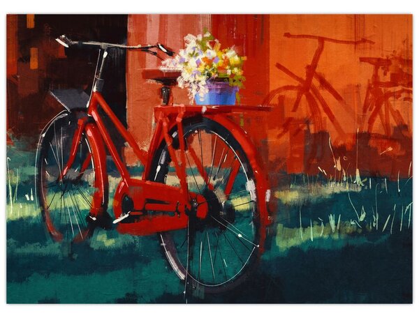 Tablou - Bicicleta roșie, pictură acrilică (70x50 cm)