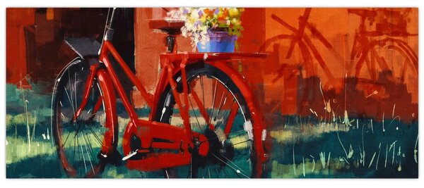 Tablou - Bicicleta roșie, pictură acrilică (120x50 cm)