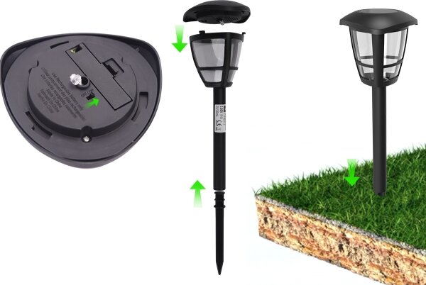 Aigostar - Set de 12 lămpi solare LED, 0,06 W/2 V, 33,8 cm, 6500 K, IP44, negru