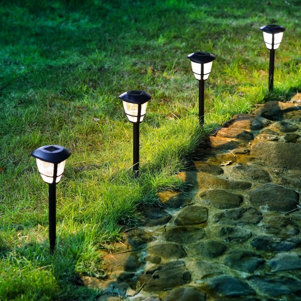 Aigostar - Set de 12 lămpi solare LED, 0,06 W/2 V, 33,8 cm, 6500 K, IP44, negru