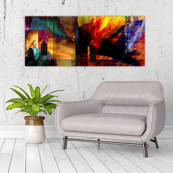 Tablou - Oraș colorat, abstracție (120x50 cm)