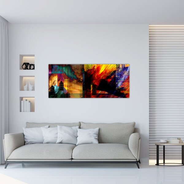 Tablou - Oraș colorat, abstracție (120x50 cm)