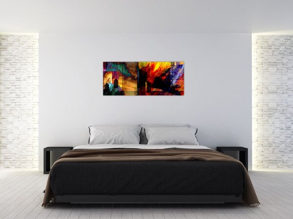 Tablou - Oraș colorat, abstracție (120x50 cm)