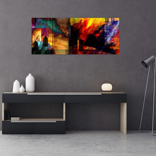 Tablou - Oraș colorat, abstracție (120x50 cm)