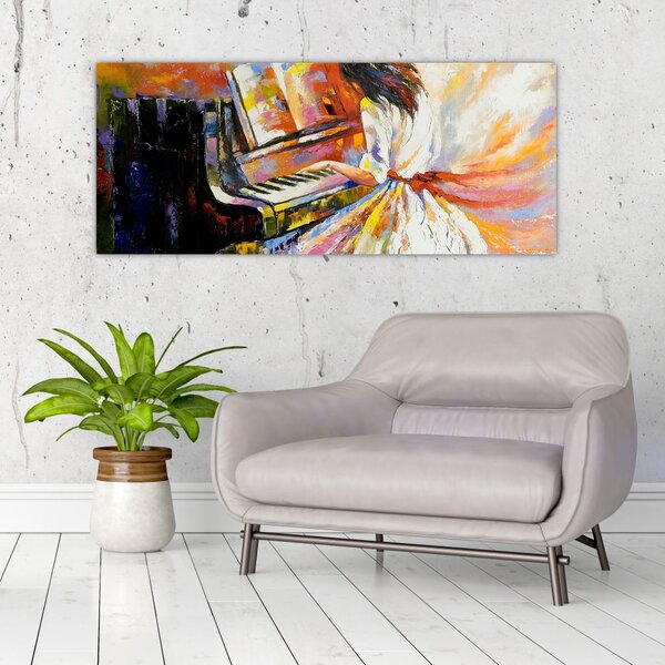 Tablou - Femeia cântând la pian (120x50 cm)