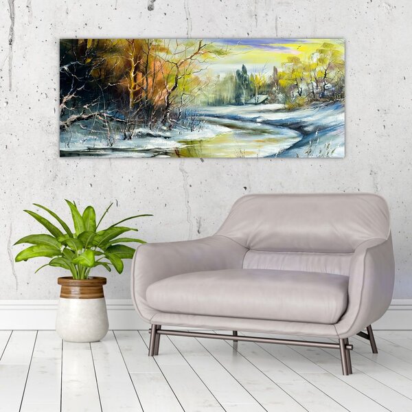 Tablou - Râu de iarnă, pictură în ulei (120x50 cm)