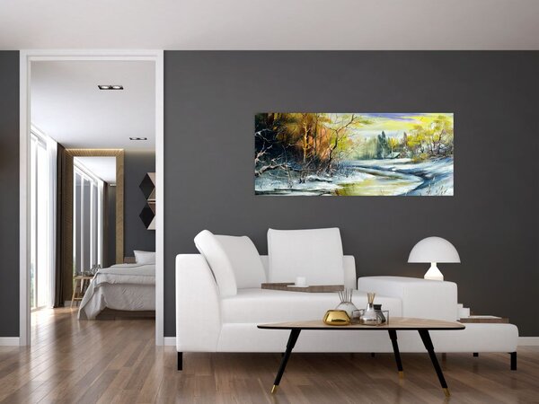 Tablou - Râu de iarnă, pictură în ulei (120x50 cm)