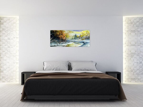 Tablou - Râu de iarnă, pictură în ulei (120x50 cm)