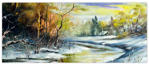 Tablou - Râu de iarnă, pictură în ulei (120x50 cm)