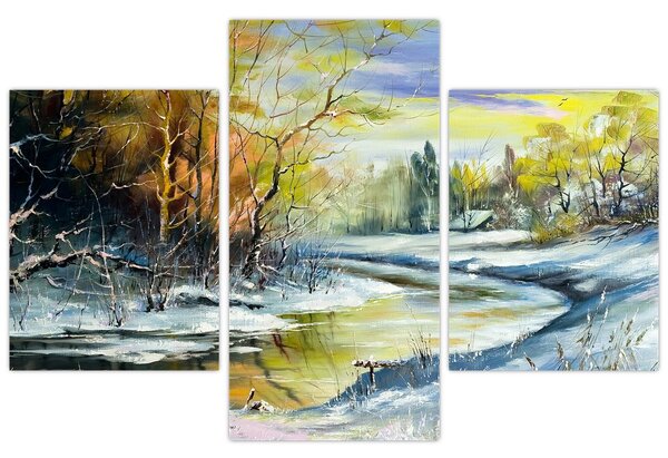 Tablou - Râu de iarnă, pictură în ulei (90x60 cm)