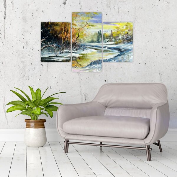 Tablou - Râu de iarnă, pictură în ulei (90x60 cm)