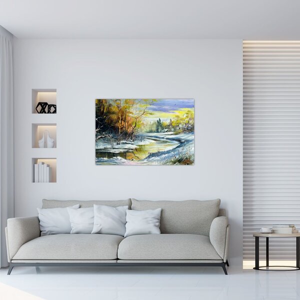 Tablou - Râu de iarnă, pictură în ulei (90x60 cm)