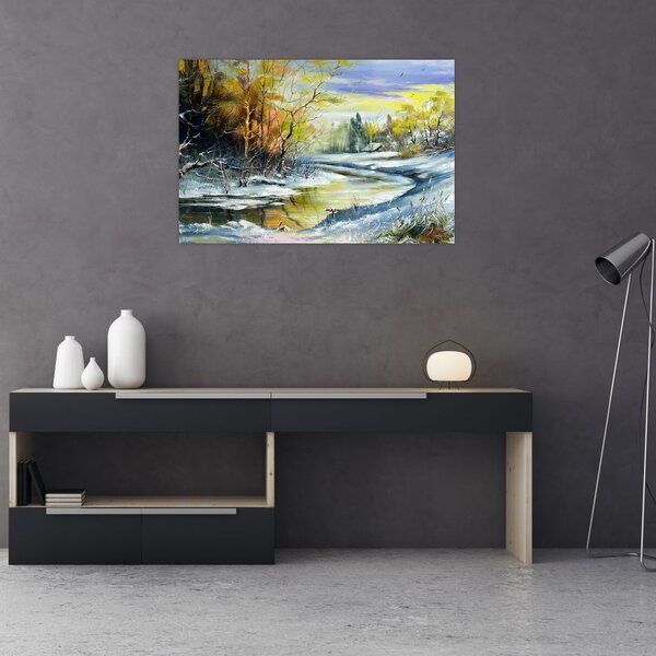 Tablou - Râu de iarnă, pictură în ulei (90x60 cm)