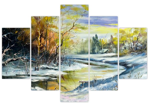 Tablou - Râu de iarnă, pictură în ulei (150x105 cm)