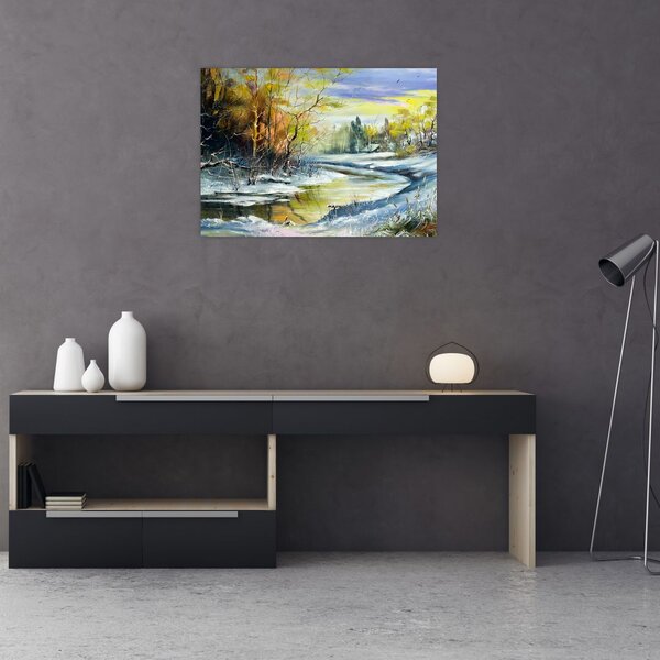 Tablou - Râu de iarnă, pictură în ulei (70x50 cm)