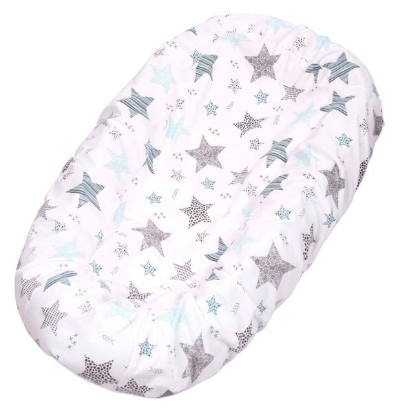 Set 2 Huse tip cearceaf cu elastic roata pentru baby nest Kidizi Galaxy Grey Mint, include zona centrala impermeabila
