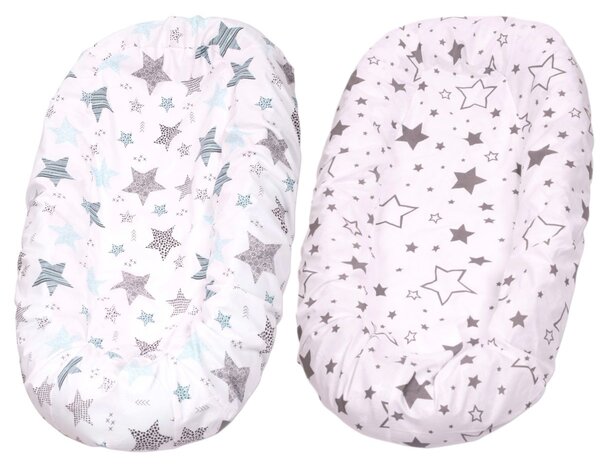 Set 2 Huse tip cearceaf cu elastic roata pentru baby nest Kidizi Galaxy Grey Mint, include zona centrala impermeabila