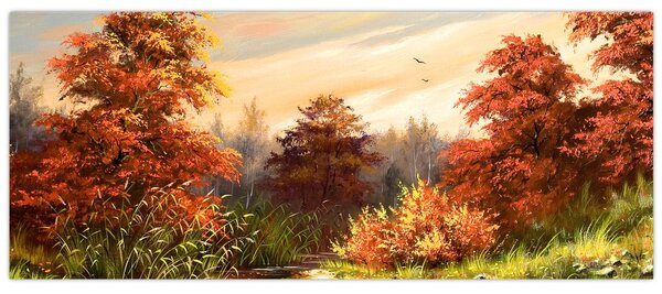 Tablou - Râu în peisaj de toamnă (120x50 cm)