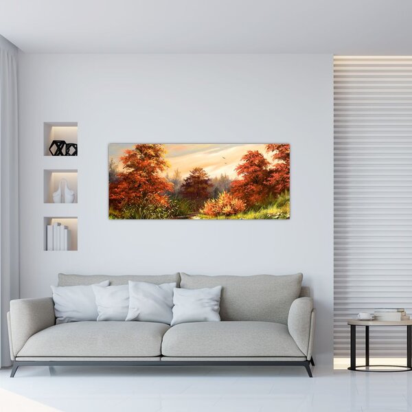 Tablou - Râu în peisaj de toamnă (120x50 cm)