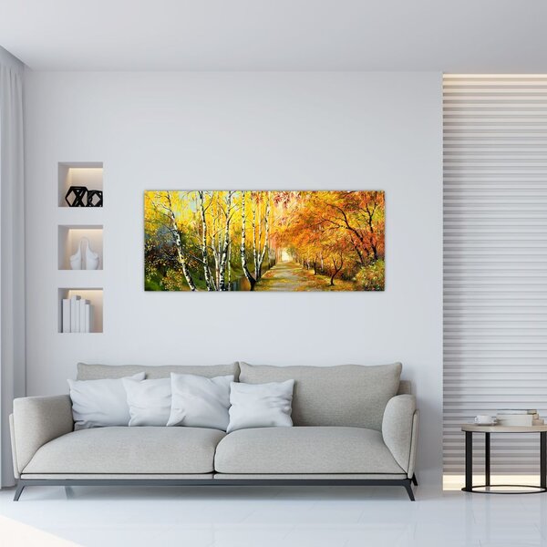 Tablou - Alee romantică de-a lungul apei, pictură în ulei (120x50 cm)