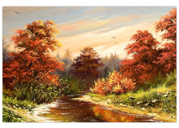 Tablou - Râu în peisaj de toamnă (90x60 cm)